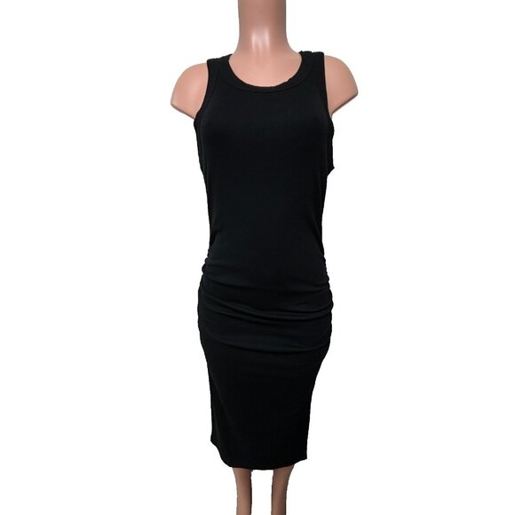 Michael Stars Wren Ruched Ultra Rib Midi Dress Women's Size Large Black NWT - Picture 1 of 12